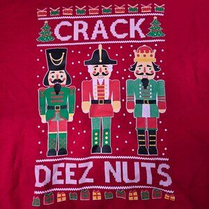 Crack Deez Nuts Funny Christmas Sweatshirt By Gildan Heavy Blend Red XL